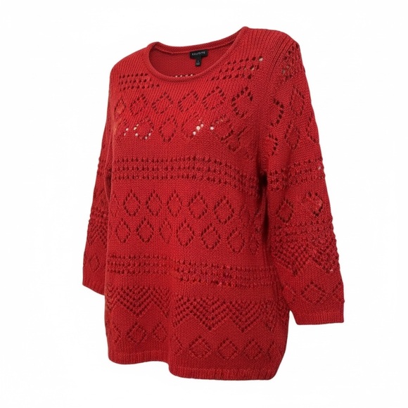 Talbots Sweaters - TALBOTS red 3/4 sleeve cotton blend tunic sweater size Large